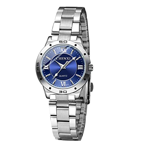 Silverora Armbanduhr für Damen und Herren, Quarz, analog, Chronograph wasserdicht, Edelstahl, Business-Uhr, lässig, Armbanduhr für Paare, Blau - Damen von Silverora