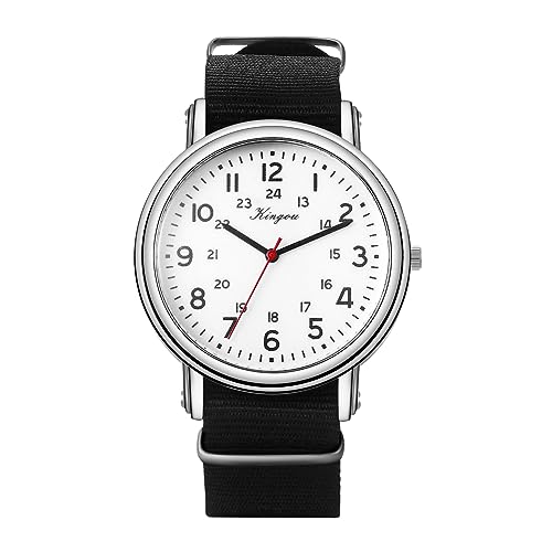 Silverora Damenuhren Nylon Uhr Damen Herren- 24 Stunden Analoge Quarz Uhren mit Nylonarmband Verstallbare Armbanduhren in voller Größe Geschenke für Männer Frauen Schwarz von Silverora