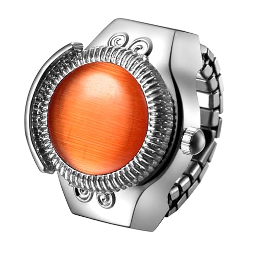 Silverora Ringuhr Fingeruhr Edelstahl elastisches: Katzenaugen Damen Analoge Quarz Uhrenring Verstellbar Stretchband Edelstahlband Ring Uhren mit Arabische Ziffern Genschenke für Frauen Mädchen Orange von Silverora