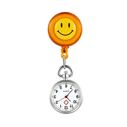 Silverora Schwesternuhr Schwesternuhren mit Clip Krankenschwester Uhren Kartoon Smile Gesicht Nurse Watch Uhr zum anstecken Pflege Uhr Arzt Uhr von Silverora