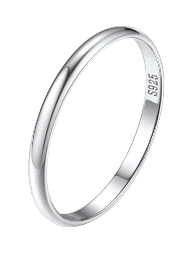 Silvora 925 Silber Dünne Ringe 2mm breit Schlichter Konvexer Fingerring Damen Frauen Mädchen Vorsteckring Glänzender Paarring Freundschaftsring in Silber Ringgröße 52(16.5) von Silvora