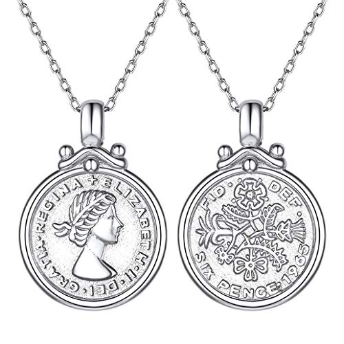 S925 Königin Sechs Pence Damen Anhänger Halskette 925 Sterling Silber Frauen Silberfarbe Medaille Münze Anhänger Schmuck von Silvora