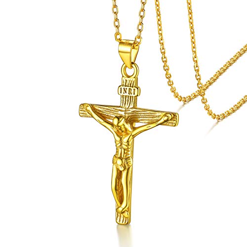 S925 Silber Damen Kreuz Anhänger Kreuzigung Anhänger Kette,Personalisiert Kreuz Anhänger mit Wunschegravur 18K Vergoldet Halskette mit 5CM Verlängerkette für Damen/Frauen/Mädchen von Silvora