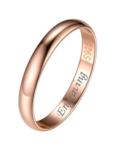 Silvora 3mm breit Damen Herren Fingerring Verlobungsring mit Textgravur 925 Sterling Silber Vorsteckring Rosegold Frauen Männer Fingerring Ehering Partnerring Ringgröße 46.8(14.8) von Silvora