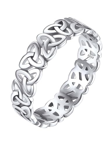 Silvora 5mm breit Keltischer Knoten Fingerring 925 Silber Irischer Triquetra Damenring Klassischer Celtic Knot Ehering Verlobungsring Freundschaftsring Ringgröße 64（20.5） von Silvora