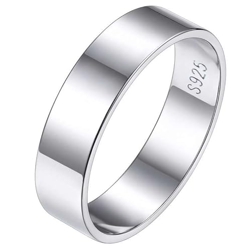 Silvora 5mm breit Bandring für Damen Herren S925 Silber Schlichter Schmaler Fingerring Glänzender Dünner Ring in Silber Ringgröße 52（16.5） für Hochzeitsring Verlobungsring Ewigkeitsring von Silvora