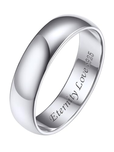 Silvora 5mm breit Damen Ring 925 Silber Schlichter Glänzender Fingerring mit Namegravur Stapelbarer Konvexxer Freundschaftsring Partnerring für Memorial in Silber Ringgröße 62(20) von Silvora