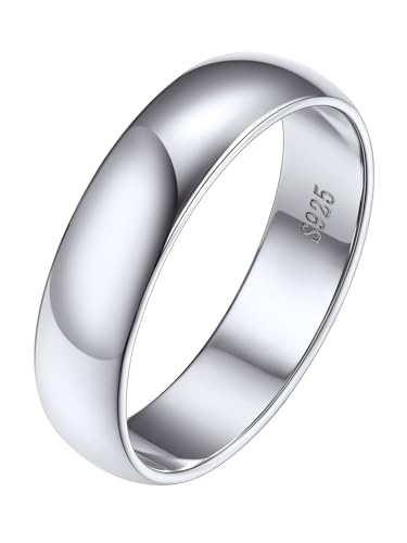 Silvora 5mm breit Damen Ring 925 Silber Schlichter Glänzender Fingerring Stapelbarer Schmaler Freundschaftsring Ehering Verlobungsring in Silber Ringgröße 57(18) für Geburtstag Weihnachten von Silvora