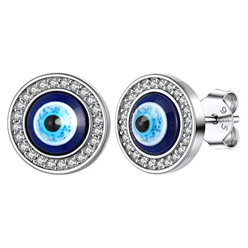 Silvora 925 Silber Evil Eye Ohrstecker Zirkonia Böser Blick Ohrringe Damen Frauen Blaue Böser Augen Ohrsteccker Ohrschmuck von Silvora