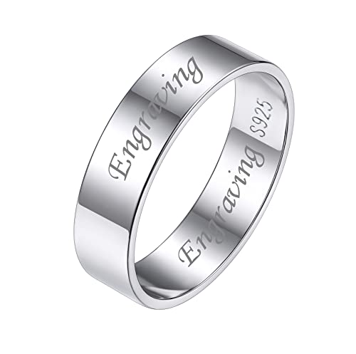 Silvora Anpassbarer Damen Herren Ring mit Datum Gravur S925 Silber Schlichter Fingerring in 5mm breit Stapelbarer Glänzender Bandring in Silber Ringgröße 47（14.8） für Paarring Partnerring von Silvora