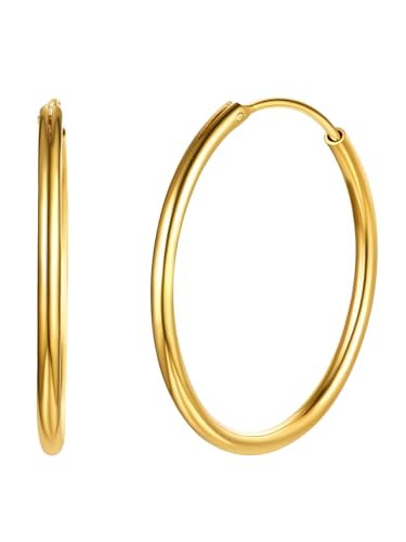 Silvora Damen Creolen Gold Ohrringe 925 Silber Creolen Ohrringe 30mm Kleine Creolen Ohrringe 18K Vergoldet 30mm Antiallergische Kreis Hoop Ohrringe Damen/Mädchenn Creolen Modeschmuck Ohrringe von Silvora