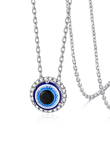 Silvora Damen Evil Eye Halskette 925 Silber Blaue Zirkonia Böse Auge Anhänger Halskette für Damen Frauen Mädchen von Silvora