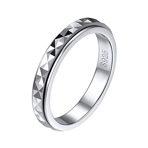 Silvora Damen Frauen Fingerring 925 Silber Verlobungsring Ehering Ewigkeitsring in 3mm breit Drehbarer Facetten Design Spinner Ring Roller Ring Ringgröße 57（18） Modeschmuck Accessoires von Silvora