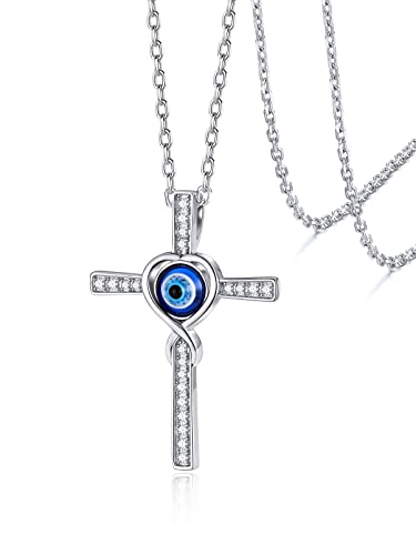 Silvora Damen Infinity Halskette 925 Silber Kreuz Kette mit Böser Auge Anhänger für Weihnachten Geburtstag von Silvora