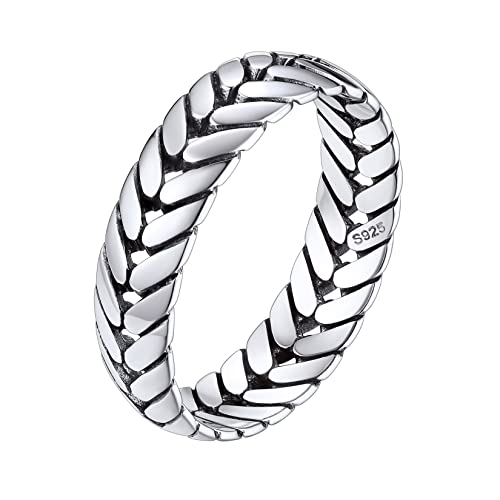 Silvora Damen Ring S925 Silber Weizen Design Fingerring 5mm breit Dünner Weizen Ehering Verlobungsring Trauring Memoire Ring in Silber Ringgröße 52（16.5） für Damen Frauen Herren Männer von Silvora