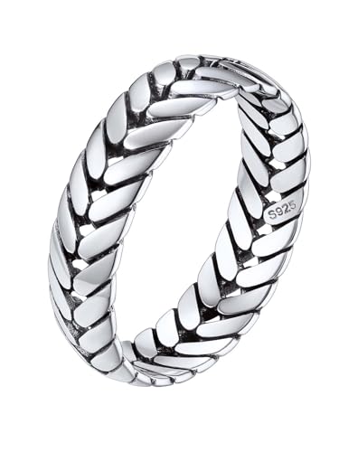 Silvora Damen Ring S925 Silber Weizen Design Fingerring 5mm breit Dünner Weizen Ehering Verlobungsring Trauring Memoire Ring in Silber Ringgröße 57（18.1） für Damen Frauen Herren Männer von Silvora