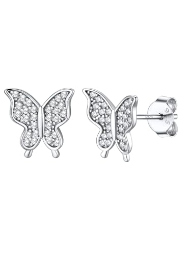 Silvora Damen Schmetterling Ohrstecker 925 Silber Zirkonia Schmetterling Ohrringe für Frauen Mädchen von Silvora