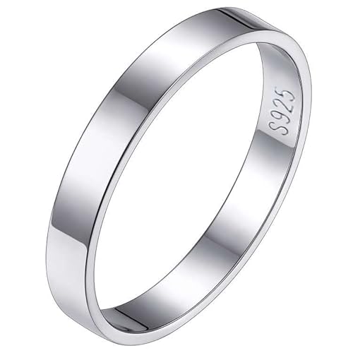 Silvora Dünn Ringe für Damen Frauen S925 Silber Stapelbarer Schmaler Fingerring in 3mm breit Schlichter Glänzender Vorsteckring in Silber Ringgröße 54（17.3） Ewigkeitsring Hochzeitsring Ehering von Silvora