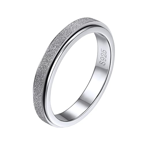 Silvora Dünner Damen Fingerring 925 Silber Schlichter Spinner Ring Vorsteckring 3mm breit drehbarer Verlobungsring Hochzeitsring Trauring Ringgröße 62.1（20） Geschenke für Frauen Mädchen von Silvora