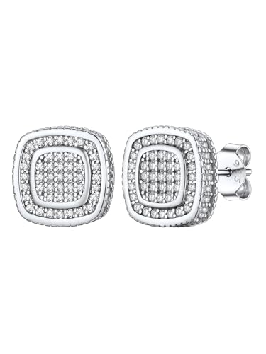 Silvora Funkeln Diamant Ohrstecker Herren Damen Iced-Out Zirkonia Stud Ohrringe 925 Silber Quadratische Cubic Zirkon Ohrringe 11mm breit Weiß Zirkonia Ohrschmuck Geschenke für Frauen Männer von Silvora