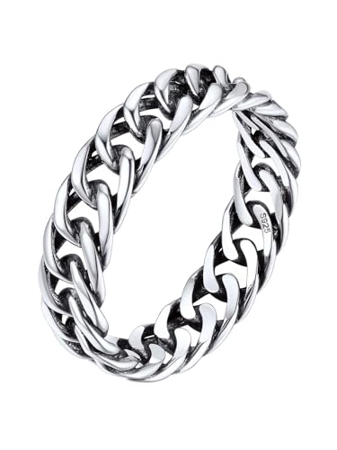 Silvora Herren Damen Ring 925 Stering Silber Kuba Kette Ring Unisex Cuban Link Chain Design Fingerring Vintage Panzerkette Siegelring in Silber Ringgröße 57（18.1） Mode Accessoires von Silvora