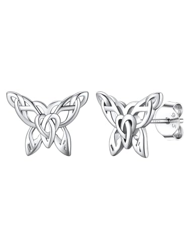 Silvora Keltischer Knoten Ohrstecker 925 Silber Irische Schmetterling Ohrringe Damen Mädchen Triquetra Schmetterling Ohrstecker Ohrschmuck Geschenke von Silvora