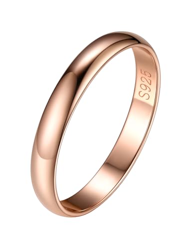 Silvora Minimalistischer Damen Ring 3mm breit 925 Silber Schlichter Konvexer Ring Rosegold Fingerring Stapelbarer Schmaler Verlobungsring Ehering Ringgröße 67.2(21.25) für Geburtstag Hochzeit von Silvora