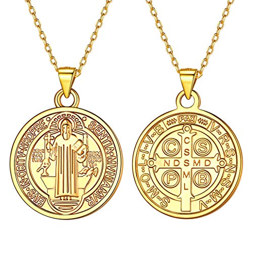 Silvora S925 Saint St. Benedikt Anhänger Halskette Sterling 18K Vergoldet St Christopher Medaille Münze Anhänger Schmuck von Silvora