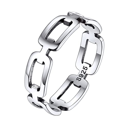 Silvora S925 Silber Damen Ring Kette Design Fingerring 5mm breit Schmaler Stapelbarer Panzerkette Ring Kubanische Kette Siegelring in Silber Ringgröße 52（16.5） Mode Accessoires für Männer Frauen von Silvora