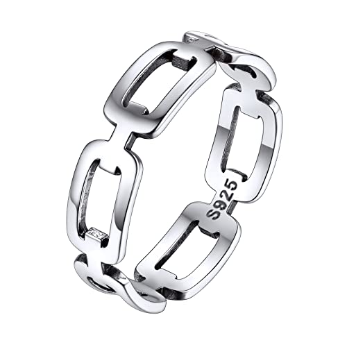 Silvora S925 Silber Damen Ring Kette Design Fingerring 5mm breit Schmaler Stapelbarer Panzerkette Ring Kubanische Kette Siegelring in Silber Ringgröße 64（20.5） Mode Accessoires für Männer Frauen von Silvora