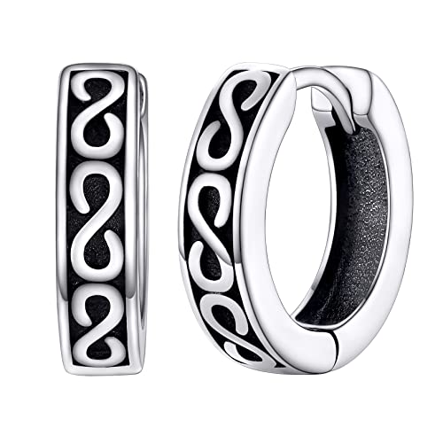 Silvora S925 Silber Ohrring Creolen Infinity Unendlichkeit Ohrstecker Klapp Infinity Ohrring Creolen Hoop Kreis Unisex Creolen Huggie Ohrstecker für Damen Frauen Herren Männer von Silvora