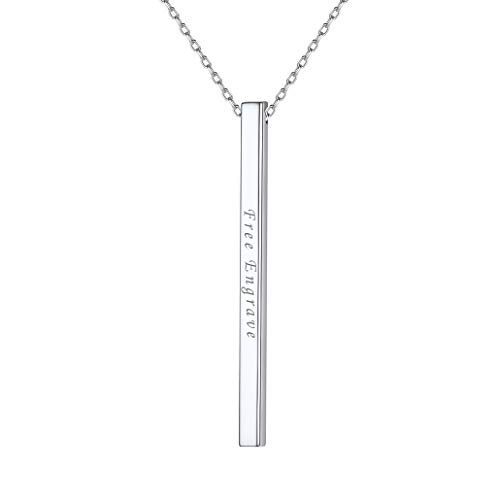 Silvora 925 Silber Damen Säulenkette Personalisierte Quader Stab Anhänger mit Textgravur Unisex Bar Anhänger Silberfarbe für Frauen Mädchen mit 46cm+5cm Verlängerungskette von Silvora