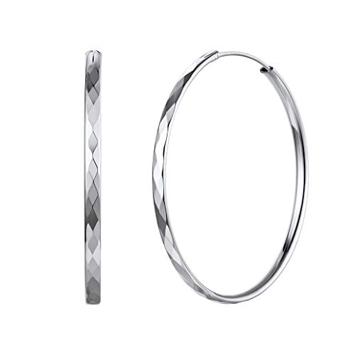 Silvora Damen Creolen 50mm groß 925 Sterling Silber Damen Creolen Hoop Silber Diamond Cut Creolen Mode Ohrringe Durchmesser 50mm Vintage Damen Creolen für Damen Frauen Mädchen von Silvora