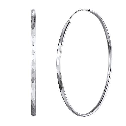 Silvora Große Creolen 70mm Ohrringe 925 Silber Creolen Ohrringe für Damen 70mm Diamond Cut Creolen Hoop Silberfarbe Antiallergische Ohrringe Damen/Mädchenn Creolen Silber Ohrringe von Silvora