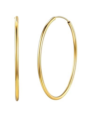 Silvora 50mm Ohrringe Creolen Gold Groß 50mm Damen Polierte Creolen Ohrringe 925 Sterling Silber Creolen Hoop echt gold Hypoallergen Ohrringe Creolen für Damen Fauen Mädchen von Silvora