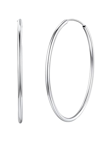 Silvora Damen 925 Sterling Silber Creolen Ohrringe 50mm Ohrringe Creolen Groß Creolen Hoop Silberfarbe für Damen Fauen Mädchen von Silvora