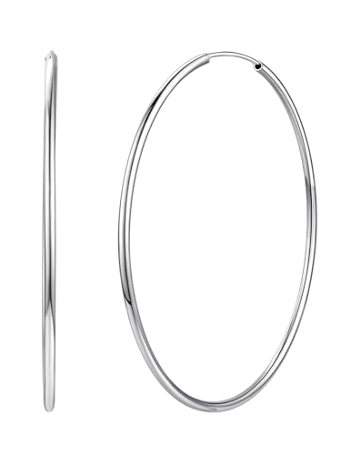 Silvora Groß Ohrringe Creolen Hoop Kreis aus 925 Silber für Damen/Mädchen Creolen Groß Polierte Durchmesser 70mm Runde Kreis Silberfarbe Ohrringe Antiallergische Ohrringe von Silvora