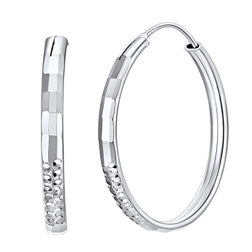 Silvora Konkaven Muster Creolen 30mm Klein Hoop 925 Silber Polierte Runde Kreis Ohrringe Creolen Silber 30mm Runde Kreis Endless Ohrringe für Damen/Mädchen/Frauen von Silvora