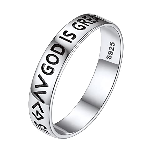 Silvora Schmaler Dünner Ring in 4mm breit für Damen Herren S925 Silber Fingerring God Is Greater Than The Highs and Lows Bandring Ringgröße 62（19.8） Geschenke für Verlobungsring Partnerring von Silvora