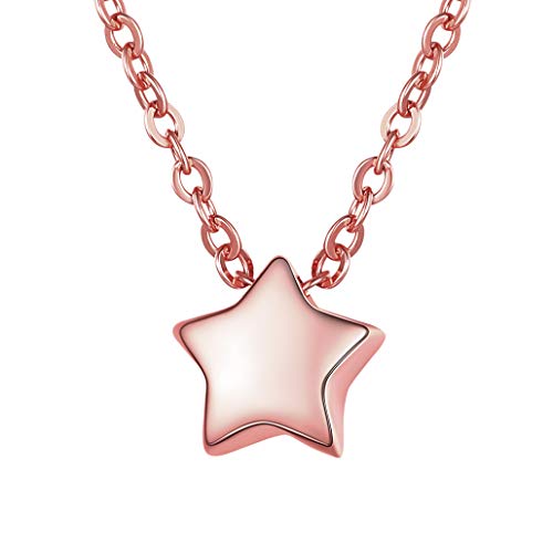 Silberkette mit Stern Glanz Anhänger Damen S925 Silber Rosegold Grundlegende Kette Überlagerbar 40.6cm+ 5cm Geschenk für Geburtstag Beste Freundin von Silvora