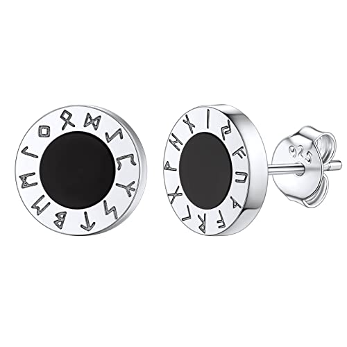 Silvora Unisex Onyx Ohrstecker für Herren Damen S925 Silber Schwarzer Viking Rune Onyx Ohrstecker in 5.5mm breit Klassische Schwarz Achat Ohrringe Mode Viking Ohrstecker Schmuck in Silber von Silvora