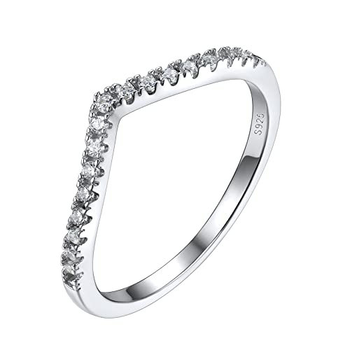 Silvora Wishbone Ring S925 Silber Shining Zirkon Wunsch Ring 1-7mm breit Schmaler Stapelbarer Wish Ring Damen Frauen Zirkonia Fingerring in Silber Ringgröße 67（21.4） von Silvora