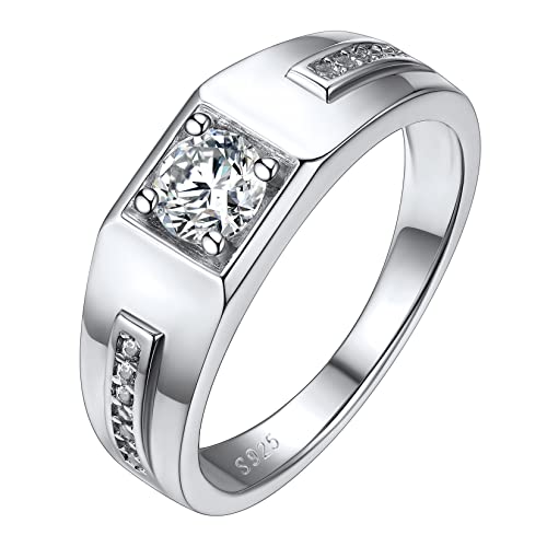 Silvora Zirkonia Ring S925 Silber Herren Ring mit Weißem Zirkon Inlay Stapelbarer Männer Ring für Ehering Verlobungsring Freudschaftsring Lifestyle-Ring in Silber Ringgröße 67（21.4） von Silvora