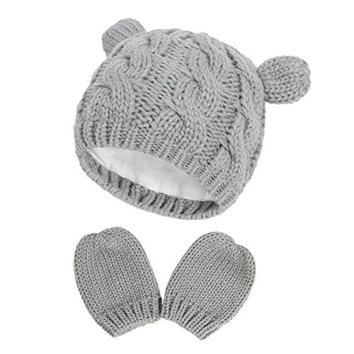 Simoda Neugeborene Baby Mütze und Kratzfäustlinge Set Gestrickte Warme Wintermütze Handschuhe Set für 0-18 Monate (Grau, 3-6 Monate) von Simoda