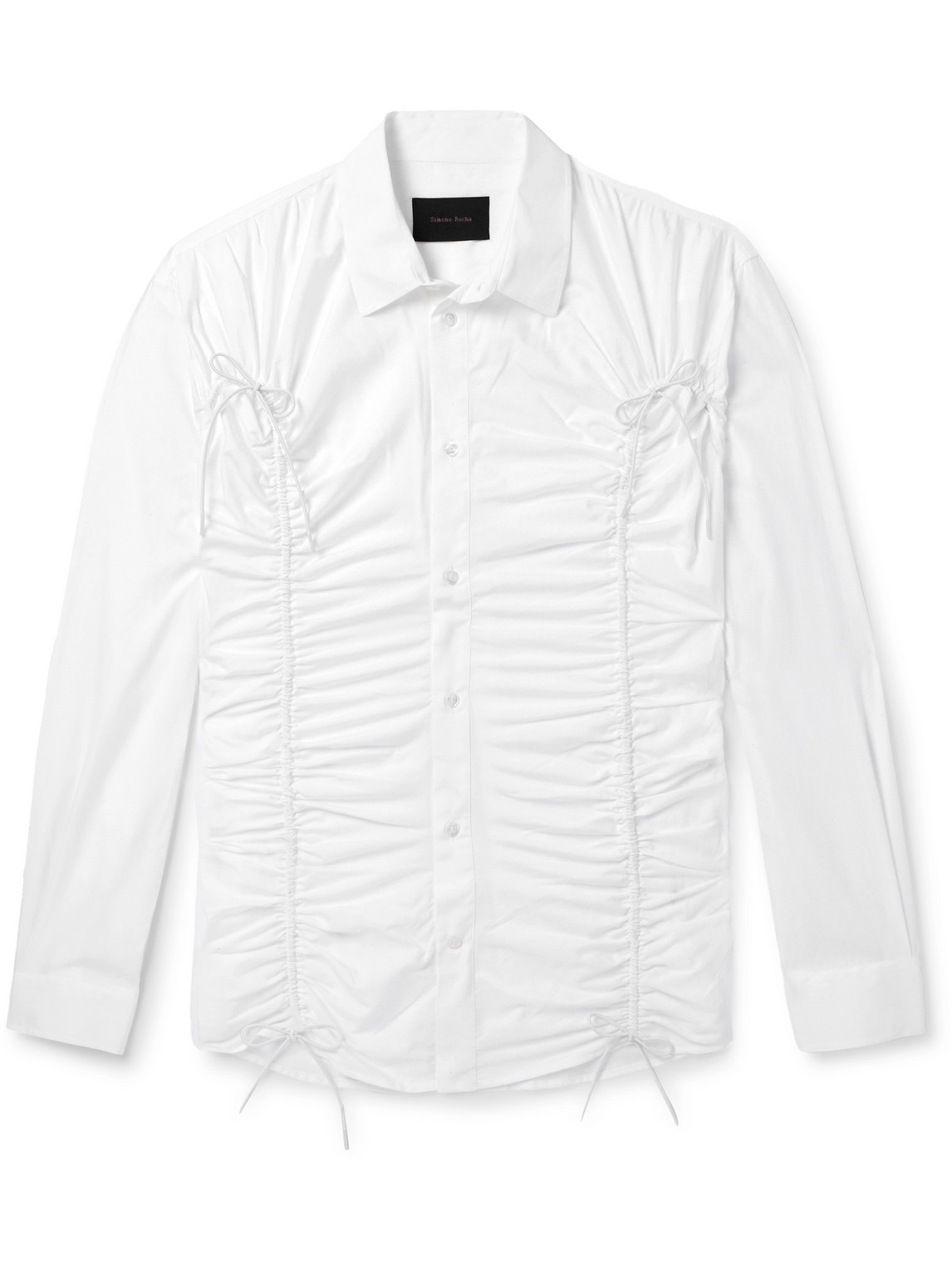 Simone Rocha - Bow-Embellished Ruched Cotton-Poplin Shirt - Men - White - S von Simone Rocha