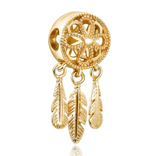 Simphman Goldener Traumfänger-Charm, 925er-Sterlingsilber, Anhänger für Armbänder und Halsketten, Perlenanhänger mit Zirkonia, Schmuckanhänger für Frauen, Familie, Freunde Simphman Goldener Traumfänger-Charm, 925er-Sterlingsilber, Anhänger für Armbänder und Halsketten, Perlenanhänger mit Zirkonia, Schmuckanhänger für Frauen, Familie, Freunde von Simphman