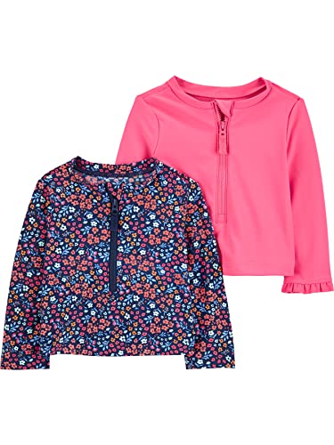 Simple Joys by Carter's Baby-Mädchen 2-Pack Hooded Rashguards Rash-Guard-Shirt, Marineblau Floral/Rosa, 12 Monate (2er Pack) von Simple Joys by Carter's