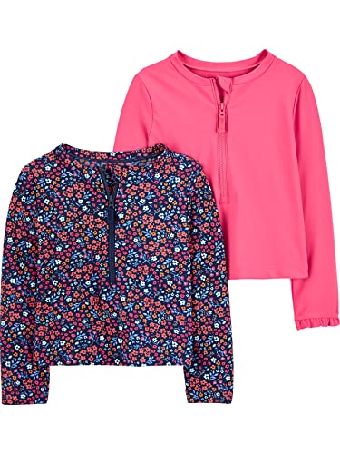 Simple Joys by Carter's Mädchen 2-Pack Hooded Rashguards Rash Guard Shirt, Marineblau Floral/Rosa, 5 Jahre (2er Pack) von Simple Joys by Carter's