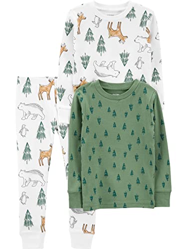 Simple Joys by Carter's Unisex-Kinder 3-Piece Snug-fit Cotton Christmas Pajama Pyjama-Set, Grün Pinie/Weiß Wald, 4-5 Jahre (3er Pack) von Simple Joys by Carter's