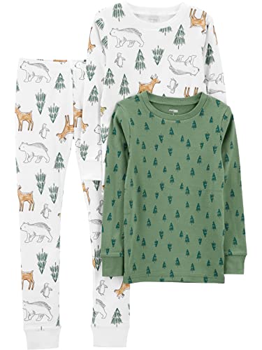 Simple Joys by Carter's Unisex-Kinder 3-Piece Snug-fit Cotton Christmas Pajama Pyjama-Set, Grün Pinie/Weiß Wald, 6-9 Monate (3er Pack) von Simple Joys by Carter's